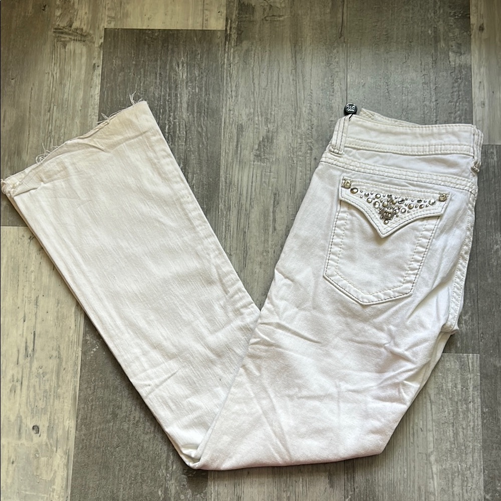 Miss Me White Low Rise Bootcut Raw Hem Bling Jeans Womens Size 29